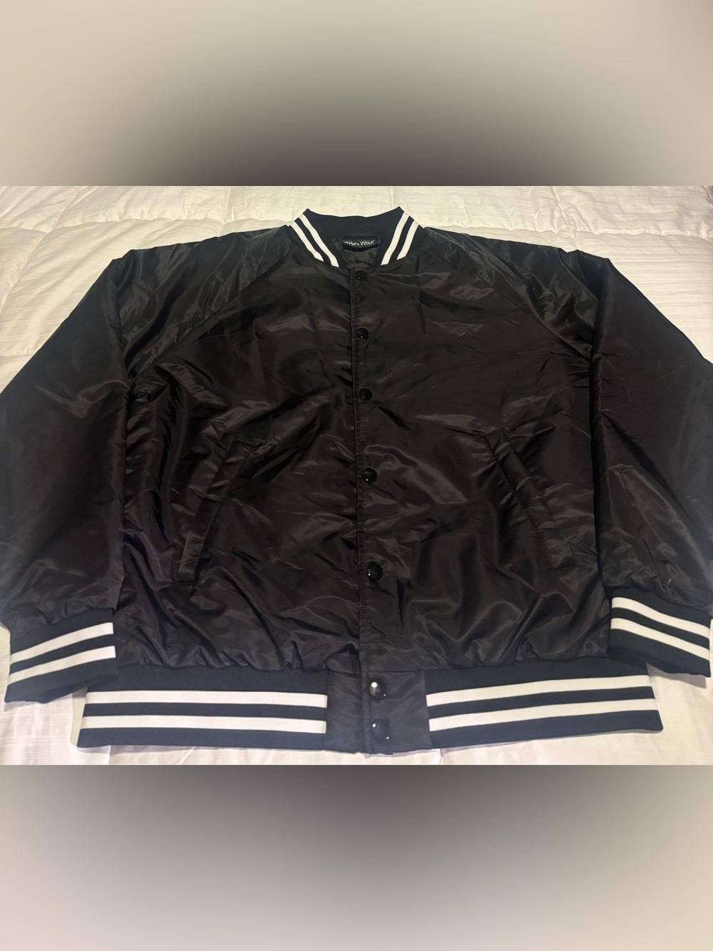 Vintage Shaka Wear Blank Black Snap Button Bomber Jacket Size XL